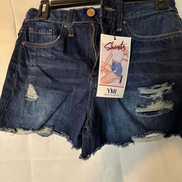 YMI Pants - YMI Blue Jean Shorts with Distressed High-Waist Design